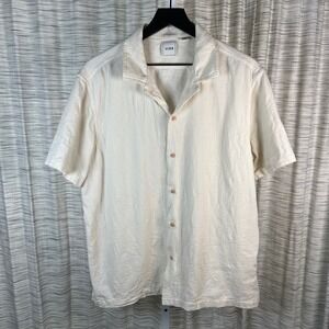 ROWM Mens XL White Textured Cotton Short Sleeve Button Down Shirt Camp Collar